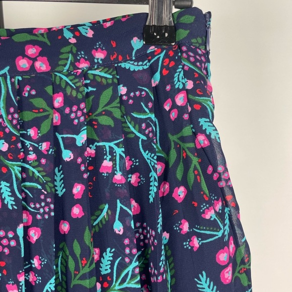 ModCloth Navy Pleated Multicolor Floral Lined Skirt - Picture 3 of 7